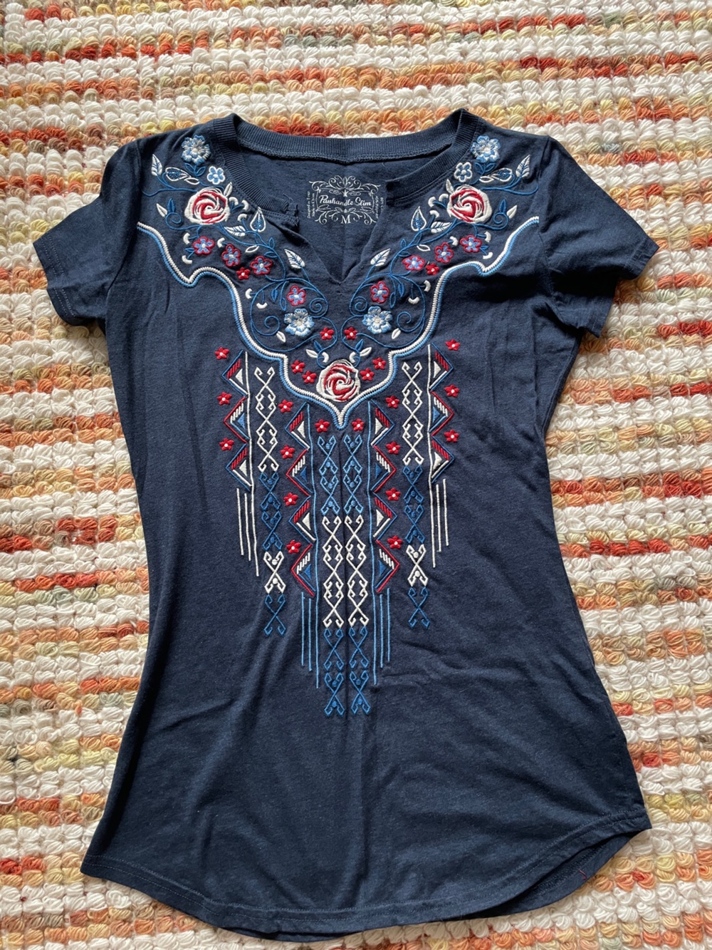 Navy Embroidered Rodeo Top